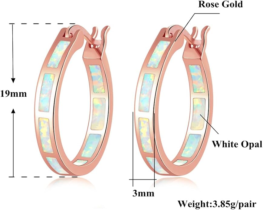 CiNily Sterling Silver/Rose Gold/Yellow Gold Plated Hoop Earrings 20mm,Multicolor Opal Small Hoop Earrings for Women Girls Hypoallergenic Jewelry for Sensitive Ears Gemstone Earrings