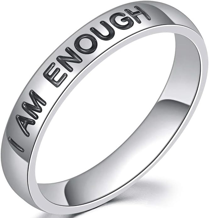 Jude Jewelers 4mm Stainless Steel I am Enough Encouragement Inpiration Mantra Graduation Wedding Band Stackable Ring