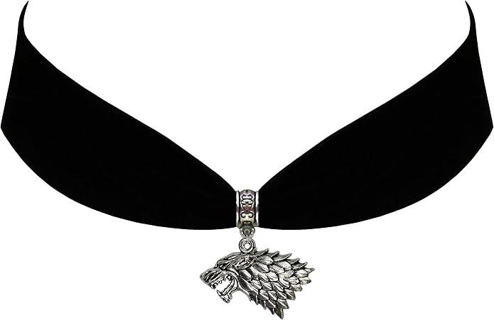 Victorian Vault Black Velvet Choker Jewelry Dire Wolf Pendant Necklace