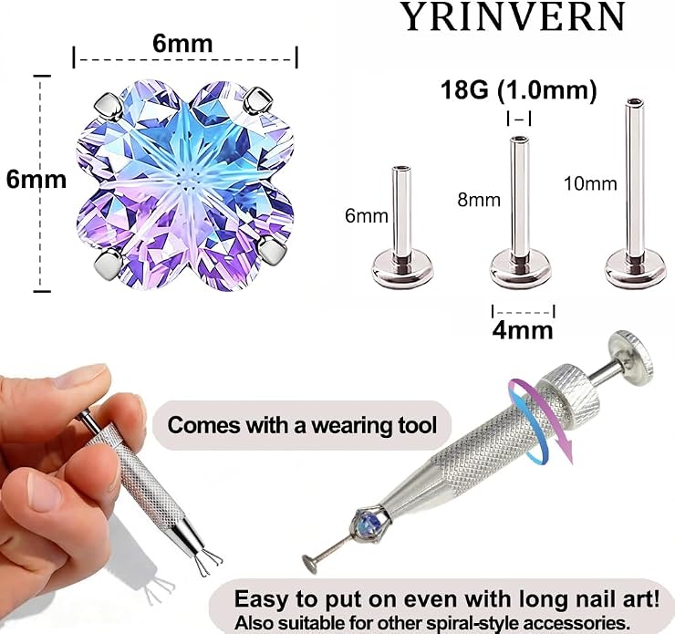 Flat Back Titanium Stud Earrings, Hypoallergenic G23 Titanium Cubic Zirconia Piercing, Versatile Eyebrow Lip Labret Cartilage Helix Sleeper 18G Jewelry for Women Men