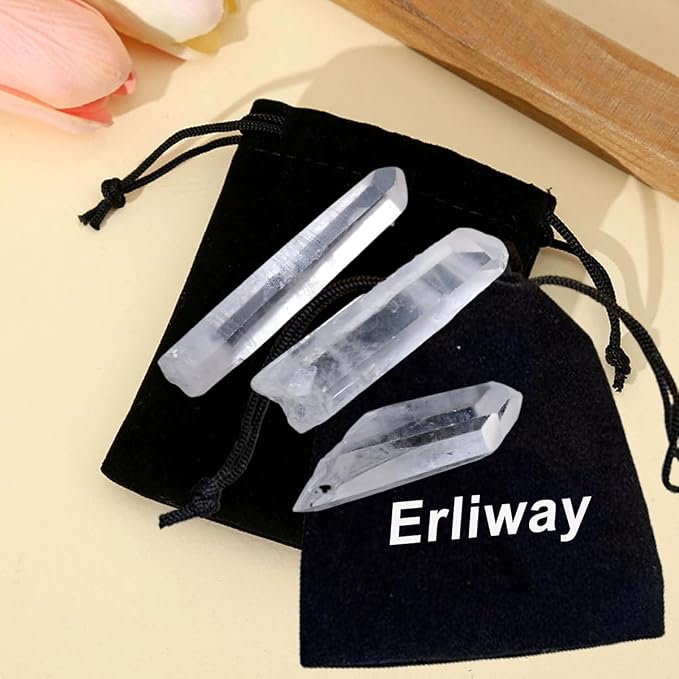 Erliway 0.22 lbs Clear Quartz Crystals Bulk, 2.36-3.94" Raw Clear Quartz Crystal Wands, Irregular Shape Rough Quartz Crystal Points for Meditation Yoga Reiki Balancing Wire Wrapping