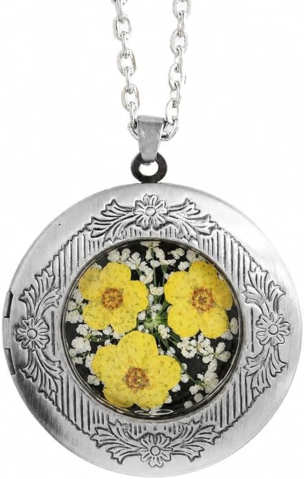 Handmade Oval Shaped Photo Locket with dried Pressed Flowers Locket pendant Necklace