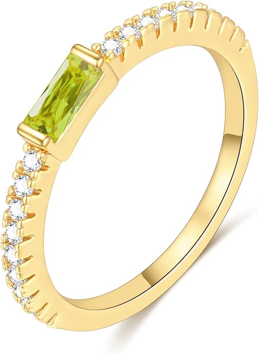 RLMOON Birthstone Gold Rings for Women Non Tarnish 14K Gold Plated Eternity Stackable Rings Dainty CZ Gemstone Engagement Rings Wedding Band Jewelry Gifts Size 4-10