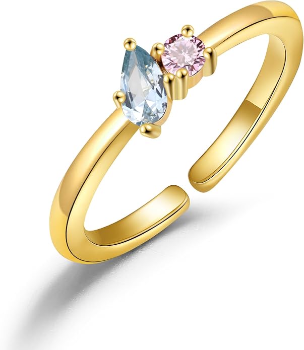 JSJOY Birthstone Rings for Women Dainty Emerald Blue Ring Birthday Gifts for Mom Her Gemstones CZ Ring for Teens Gold Rings That Don't Tarnish Adjustable Ring Jewelry Gifts