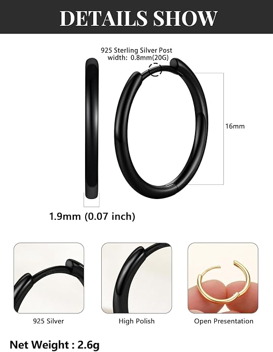 Silvora 14K Gold Plated Huggie Hoop Earrings for Women, Small Sterling Silver Hoops, Hypoallergenic Cartilage Earrings for Sensitive Ears 8/10/12/14/16/18/20MM