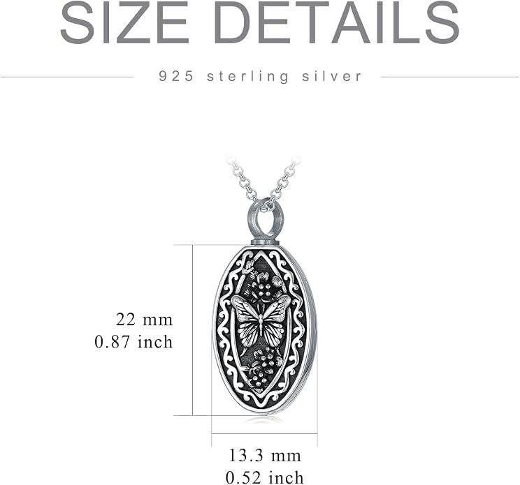 925 Sterling Silver Memorial Jewelry Urn Necklaces for Ashes, Photo Locket Necklace that Holds Picture