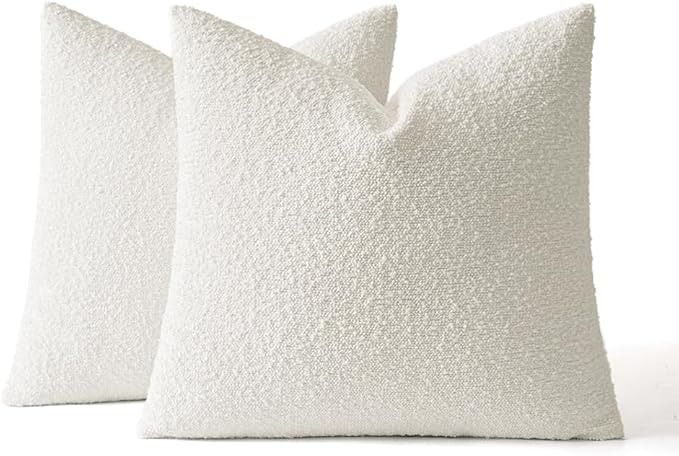 MIULEE 18x18 Decorative Lumbar Boucle Couch Pillow Covers White | Set of 2 Textured Neutral Throw Pillow Covers, Accent Solid Pillowcases, Sofa Living Room Home Decor