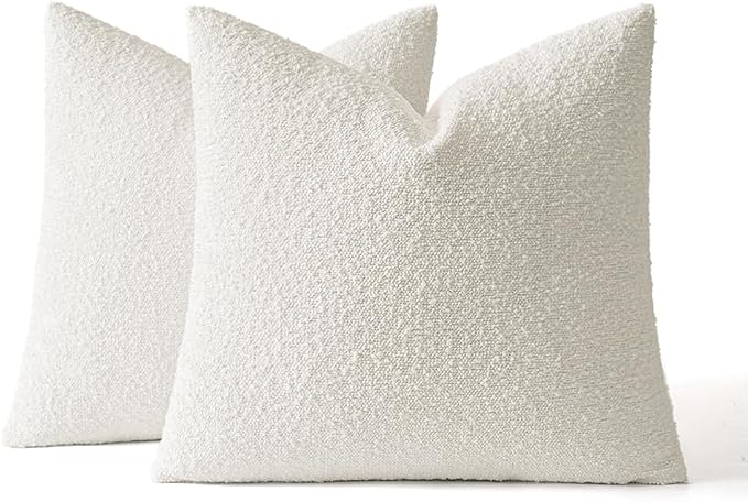 MIULEE 26x26 Decorative Euro Sham Boucle Couch Pillow Covers White | Set of 2 Textured Neutral Throw Pillow Covers, Accent Solid Pillowcases, Sofa Living Room Home Decor