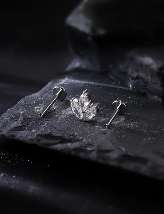 16G Astm F136 Titanium Internal Thread Flat Back Earrings Nose Studs Tragus Forward Helix Conch Cartilage Lobe Earrings Stud Medusa Labret Monroe Lip Ring Piercing Jewelry For Women Men