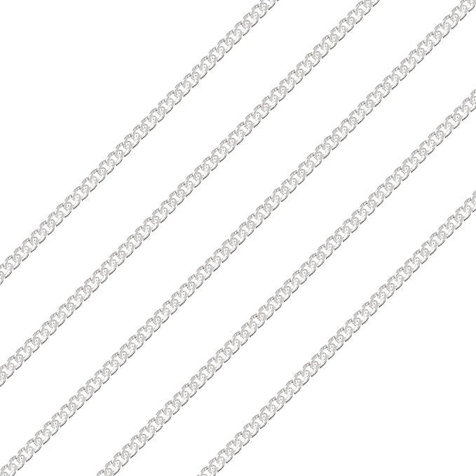 1M 925 Sterling Silver Cuban Chains Unwelded Jewelry Curb Chains 1mm Diamond Cut Cuban Link Curb Chain for Permanent Choker Necklace Jewelry Making with Polishing Cloth & Velvet Bags