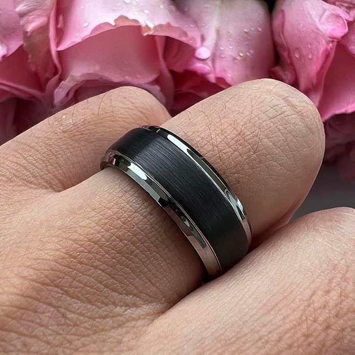 TUTISS 6mm 8mm Tungsten Rings for Men Women Fashion Engagement Wedding Bands Brushed Finish Stepped Beveled Edges Comfort Fit
