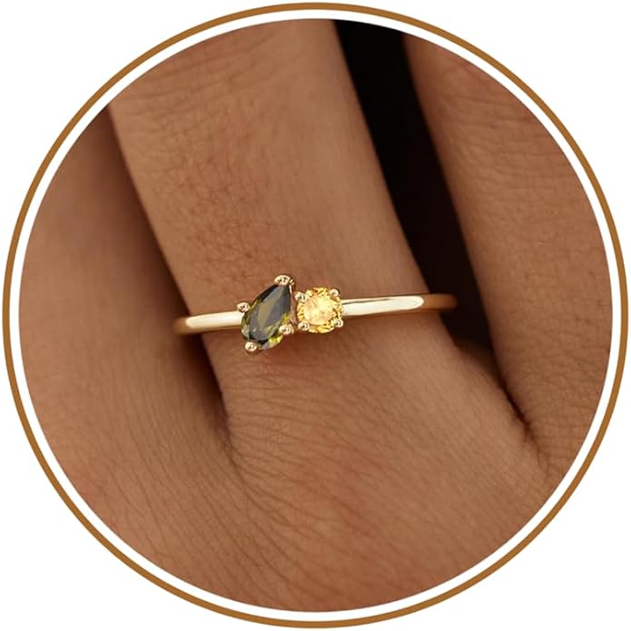 JSJOY Birthstone Rings for Women Dainty Emerald Blue Ring Birthday Gifts for Mom Her Gemstones CZ Ring for Teens Gold Rings That Don't Tarnish Adjustable Ring Jewelry Gifts