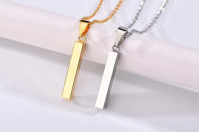 Customized Couple 4 Side Engraving Stainless Steel Name Bar Necklace Personalized 3D Bar Name Necklace Women Christmas Valentine's Day Gift