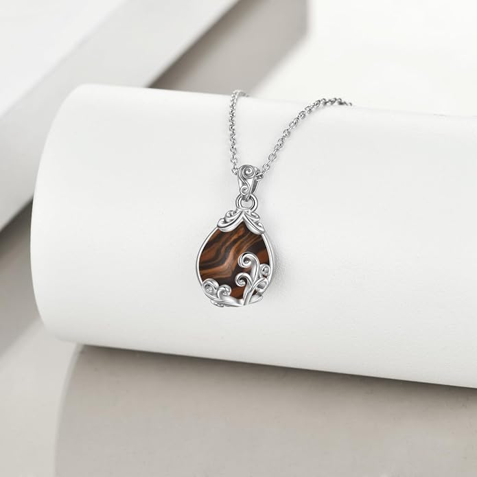 POPLYKE Sterling Silver Gemstone Teardrop Pendant Necklace Crystal Jewelry for Women