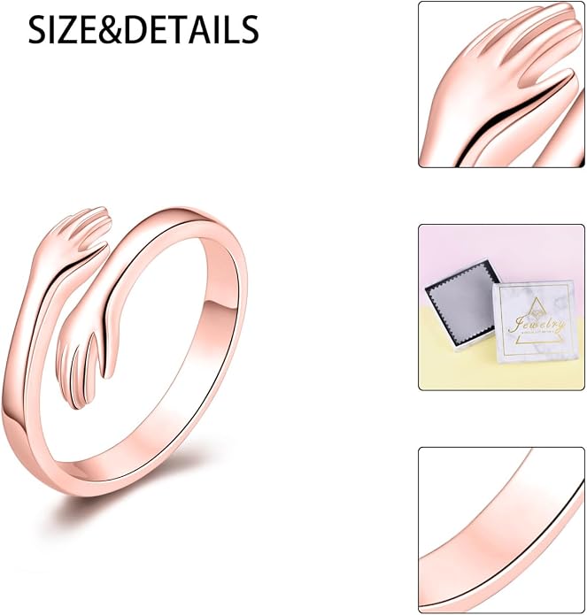 S925 Sterling Silver Hug Rings for Women Teen Girls Adjustable Ring for Granddaughter Daughter Hope Promise Friendship Hand Ring Jewelry for Birthday Graduation Christmas Mothers Day Valentines Gifts