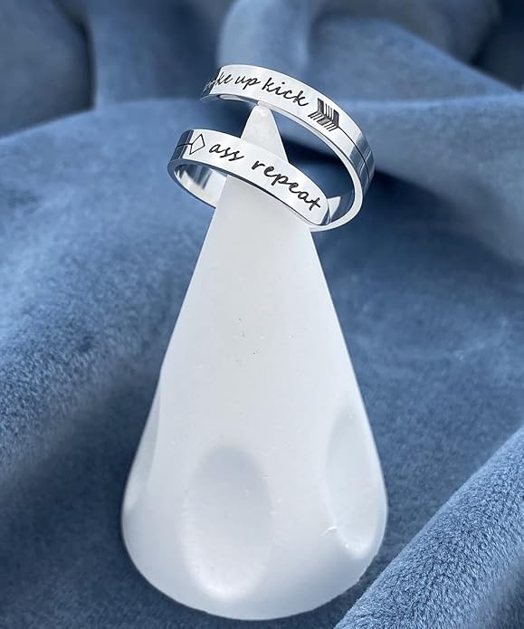 Vrycot Adjustable silvery Inspirational Stainless Steel Adjustable Bands Cool Stacking Opening Gift for Women Statement