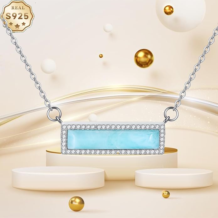 Larimar/Turquoise/Rose Quartz/Black Onyx Necklace for Women Sterling Silver Bar Necklace Pendant Jewelry Gift for Women
