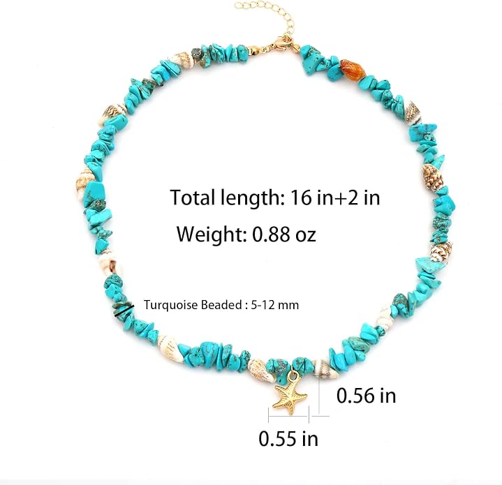14K Gold Plated Paper Clip Chain Link Necklace Satellite Cross Key Starfish Turquoise Heart Necklace for Women