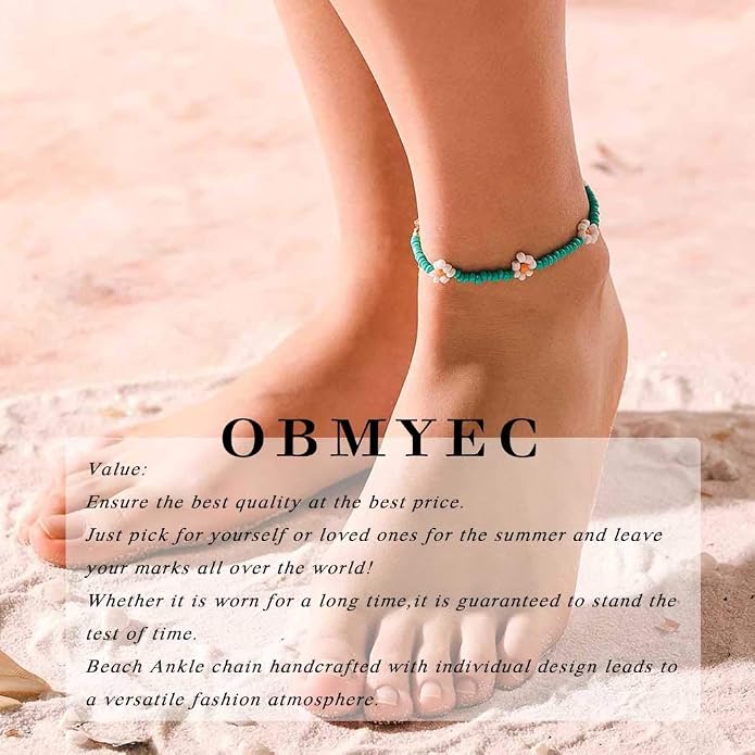 Beaded Chain Ankle Bracelets for Women Waterproof Sunflower Anklets Beachy Vacation Foot Jewelry Gifts