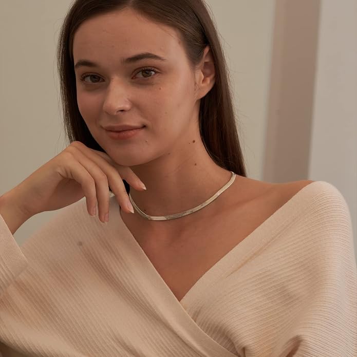CHESKY Gold Necklace for Women-14K Plated/S925 sterling silver Snake Chain Necklace Dainty Simple Chunky Herringbone Necklace Gold Choker Necklaces Jewelry for Women Mothers Day Gifts for Mom