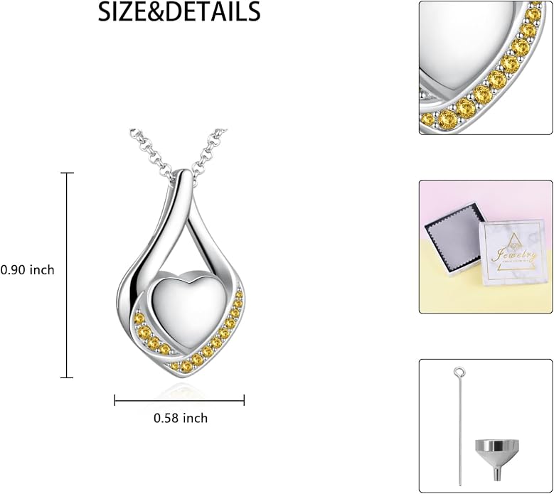 Cremation Jewelry 925 Sterling Silver Teardrop Urn Necklace for Ashes Heart Shape Memorial Keepsake Pendant for Human Ashes for Women Gift