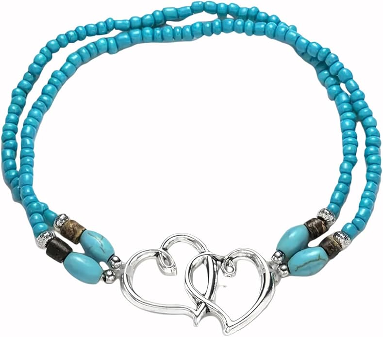 Ankle Bracelets for Women Waterproof Elastic Heart Anklet Stretchy Ankle Bracelets Colorful Beaded Anklets Boho Ankle Bracelets Silver Beach Anklet Jewelry Accessories for Summer