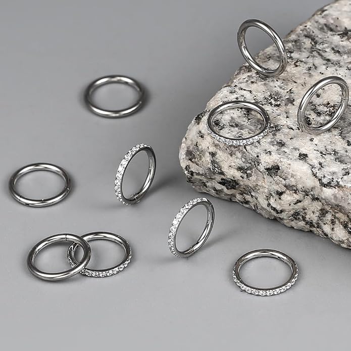 Casvort 5/10 PCS 16G Seamless Septum Nose Piercing Rings Zirconia Segment Tragus Hoop Rings 316 Stainless Steel Helix Ring Stack Clickers Ear Plugs Hangers Women Body Jewelry