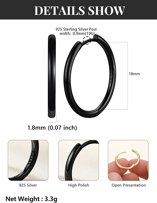 Silvora 14K Gold Plated Huggie Hoop Earrings for Women, Small Sterling Silver Hoops, Hypoallergenic Cartilage Earrings for Sensitive Ears 8/10/12/14/16/18/20MM