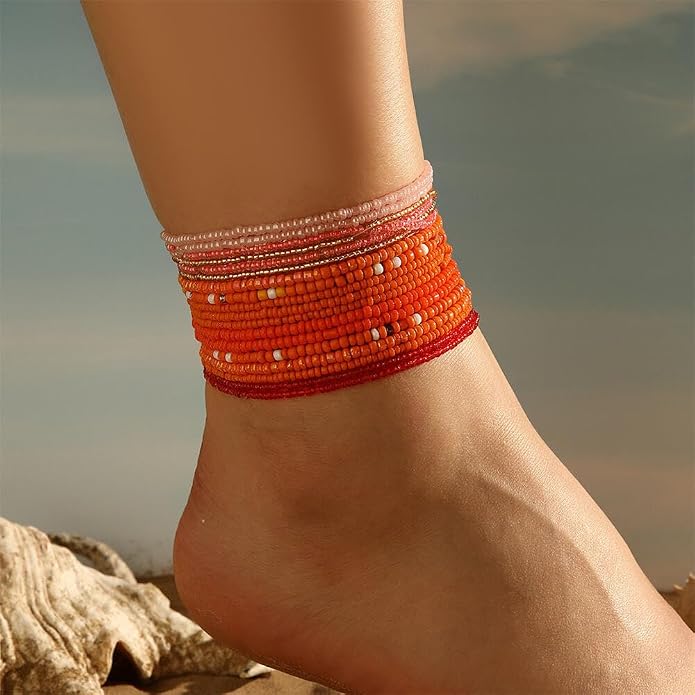 Boho Stackable Seed Beaded Bracelets for Women 18-20Pcs Colorful Handmade Multilayered Rice Bead Bracelet Set Summer Beach Bohemian Jewelry Gift