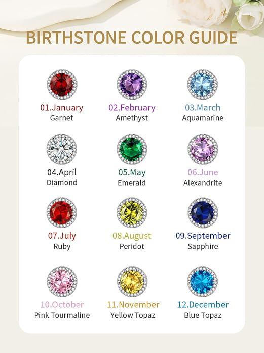 FindChic Sparkling Birthstone Clip On Earrings for Women, Silver Plated Stud Earrings 8MM Cubic Zirconia Non Pierced Studs, 12 Months Birthday Jewelry Gift