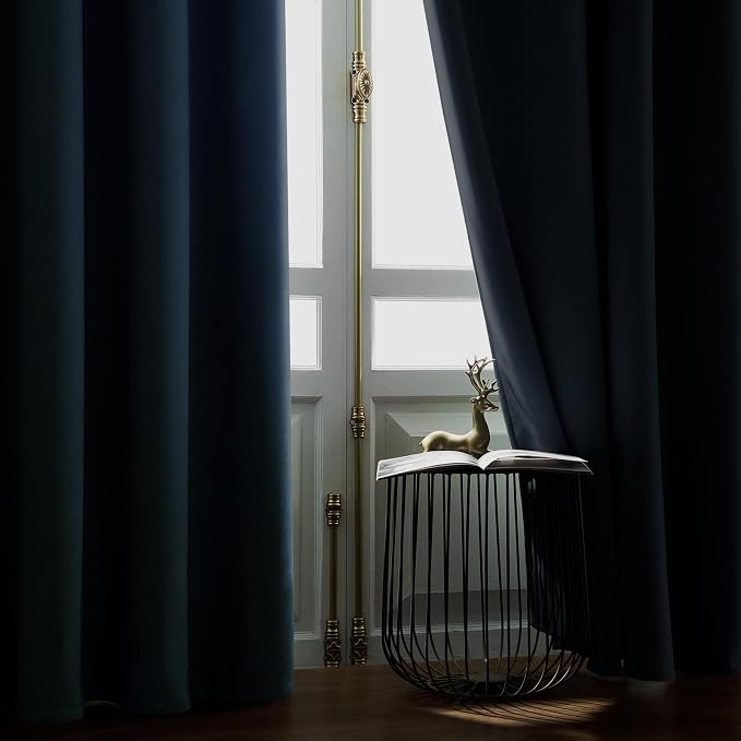 Joydeco Blackout Velvet Curtains Greyish Blue 84 Inch Rod Pocket | Luxury Thermal Insulated Velvet Curtains for Bedroom Living Room, Soundproof Blackout Window Drapes