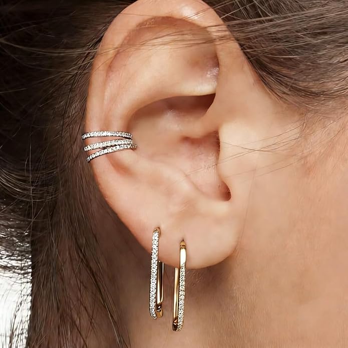 Mini Hoop Earrings for Women, CZ Square Huggie Earrings, 925 Sterling Silver or 14K Gold Plated, Dainty Minimalist Jewelry