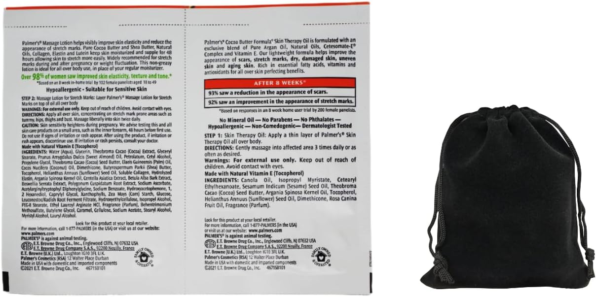 Palmer's Cocoa Butter Formula Skin Therapy Oil and Massage Lotion for Stretch Marks, Travel Pack, 0.68 FL OZ, Intensive Hydration, Skin Elasticity, Pregnancy Safe, Paraben-Free, 30 CT, W/Travel Pouch