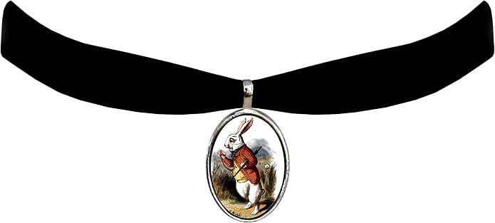 Victorian Vault Alice in Wonderland Black Velvet Choker Steampunk Gothic Pendant Necklace