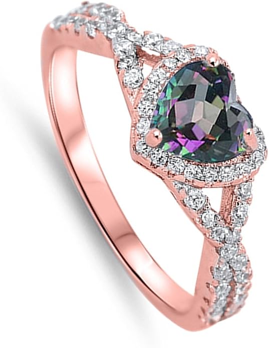 CHOOSE YOUR COLOR Sterling Silver Heart Halo Promise Ring