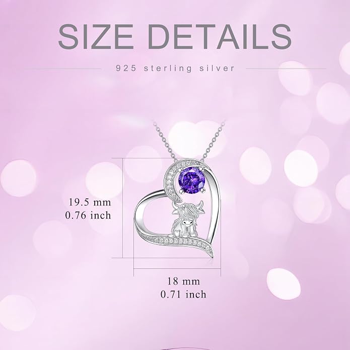 Highland Cow Gifts for Women 925 Sterling Silver Highland Cow Birthstone Necklace Fluffy Cow Jewelry Gifts Birthday Christmas