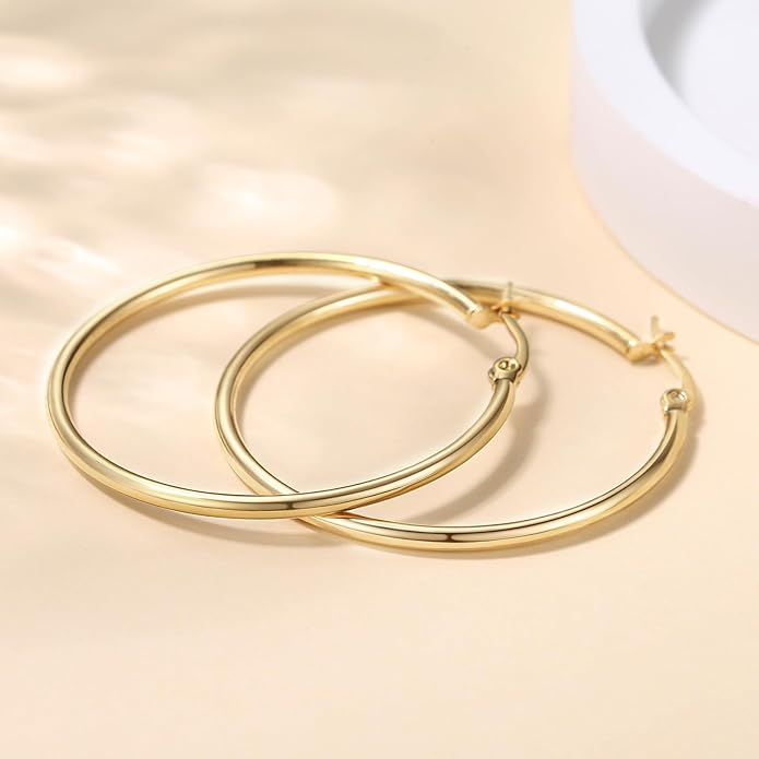 14K Gold Hoop Earrings, Gold Earrings for Women Hypoallergenic Lightweight Small Hoop Earring for Womens