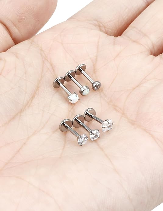 F136 Titanium Flat Back Screw on Nose Rings Earrings 20g 18g Stud for Men Women Cartilage Tragus Lip Labret Piercing Jewelry 6mm 8mm Hypoallergenic Internally Threaded