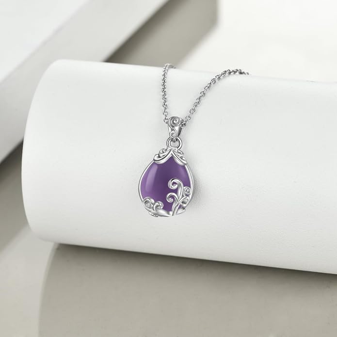 POPLYKE Sterling Silver Gemstone Teardrop Pendant Necklace Crystal Jewelry for Women