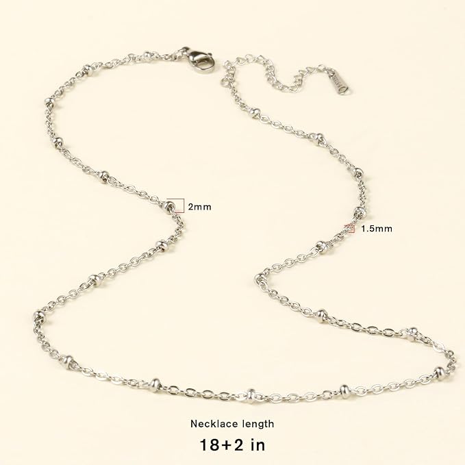Cadikez 24PCS Stainless Steel Satellite Chain Necklace Bulk, 1.5mm 18inch Stainless Steel Finished Beaded Cable Link Chains for Necklace Jewelry Making