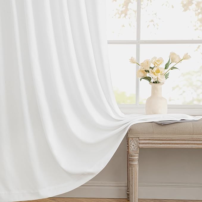 MIULEE Non-See-Through Privacy Linen Curtains 52W x 72L Inch Pure White | 2 Panels, Light Filtering, Semi Sheer Window Curtains, Farmhouse Textured, Back Tab Drapes for Bedroom Living Room