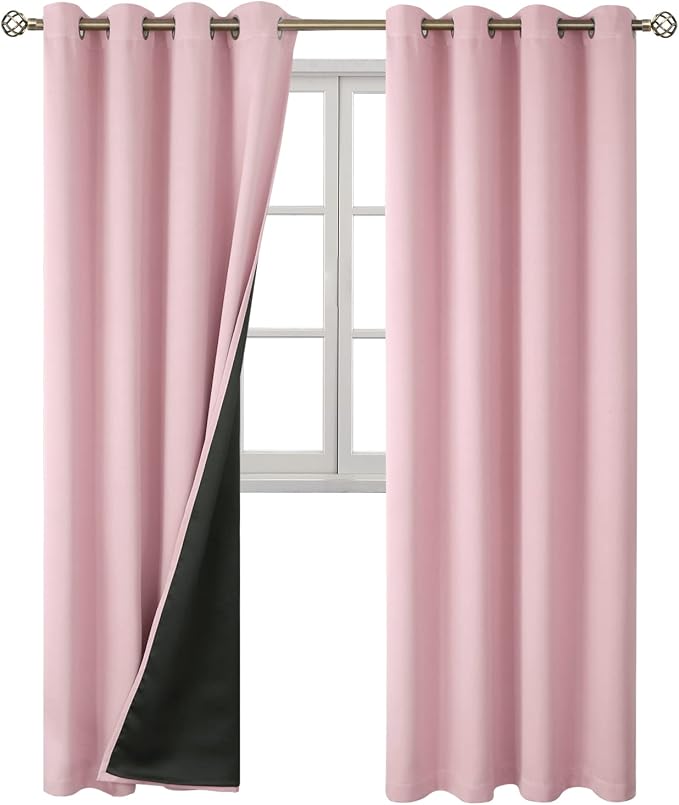 BGment Baby Pink 100% Blackout Curtains for Nursery Bedroom 96 Inch Length 2 Panels, Thermal Insulated Full Light Blocking Grommet Noise Cancelling Window Curtains for Girls Room, 55 Inch Wide Each