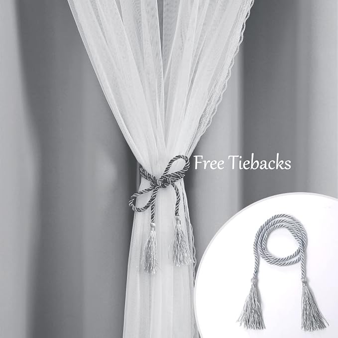 Light Grey Double Layered Curtains - Mix & Match Window Drapes, Grey Blackout 2 Layers Curtain Decor for Living Room Bedroom, 52W X96L Inch, Light Grey, 2 Pieces