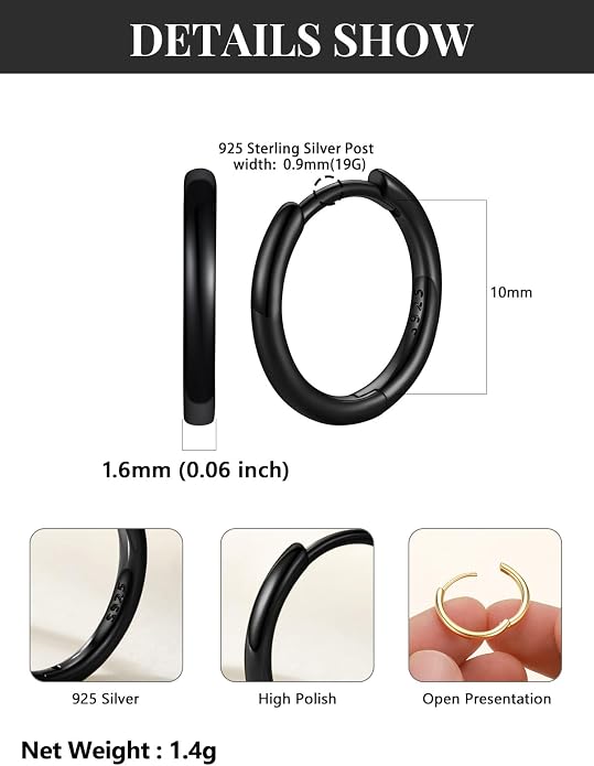 Silvora 14K Gold Plated Huggie Hoop Earrings for Women, Small Sterling Silver Hoops, Hypoallergenic Cartilage Earrings for Sensitive Ears 8/10/12/14/16/18/20MM