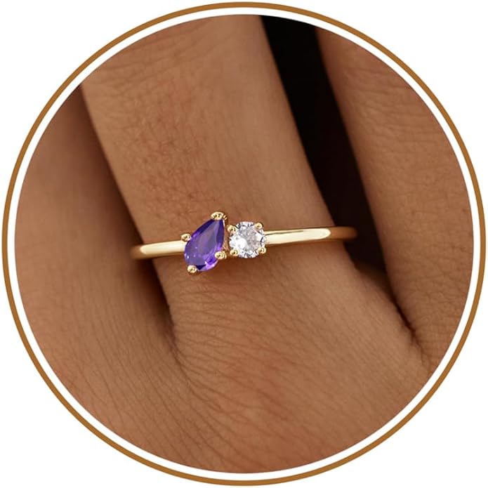 JSJOY Birthstone Rings for Women Dainty Emerald Blue Ring Birthday Gifts for Mom Her Gemstones CZ Ring for Teens Gold Rings That Don't Tarnish Adjustable Ring Jewelry Gifts