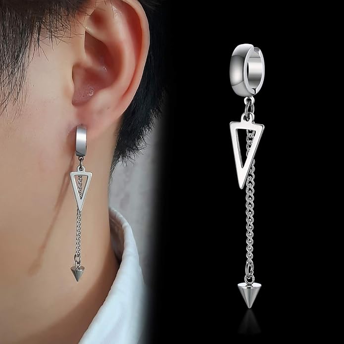 VNOX Unisex Vinatge Stainless Clip On Earrings Non Piercing Feather Charm Dangle Hinged Stud Earrings for Men Women Teen