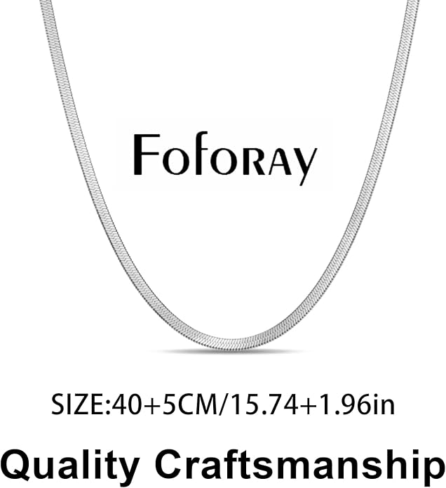 Gold Herringbone Necklace For Women - Rope Chork,Flat Snake Chain Necklaces in 18K Gold & White Gold Plated Tone - Simple Daily Jewelry-Tarnish Free-16-18in