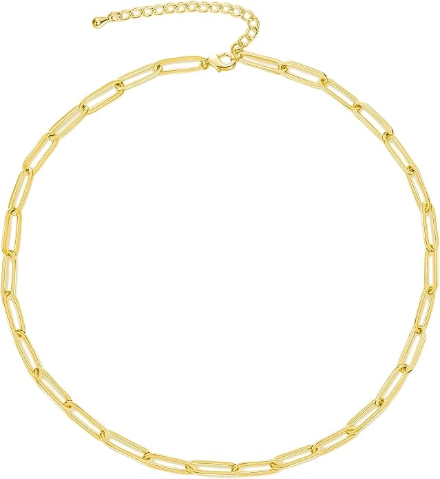 Tewiky Gold Chain Necklace for Women, 14k Gold Plated Thin Beaded Wave Box Necklace Dainty Simple Layered Choker Minimalist Link Chain Necklace Trendy Jewelry for Women