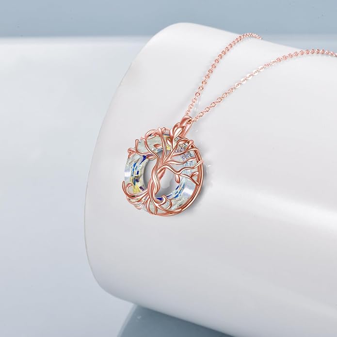 TOUPOP Tree of Life Necklace Gifts for Women 925 Sterling Silver Family Tree Pendant with Crystal Birthday Irish Jewelry Gifts for Women Her Wife Mom