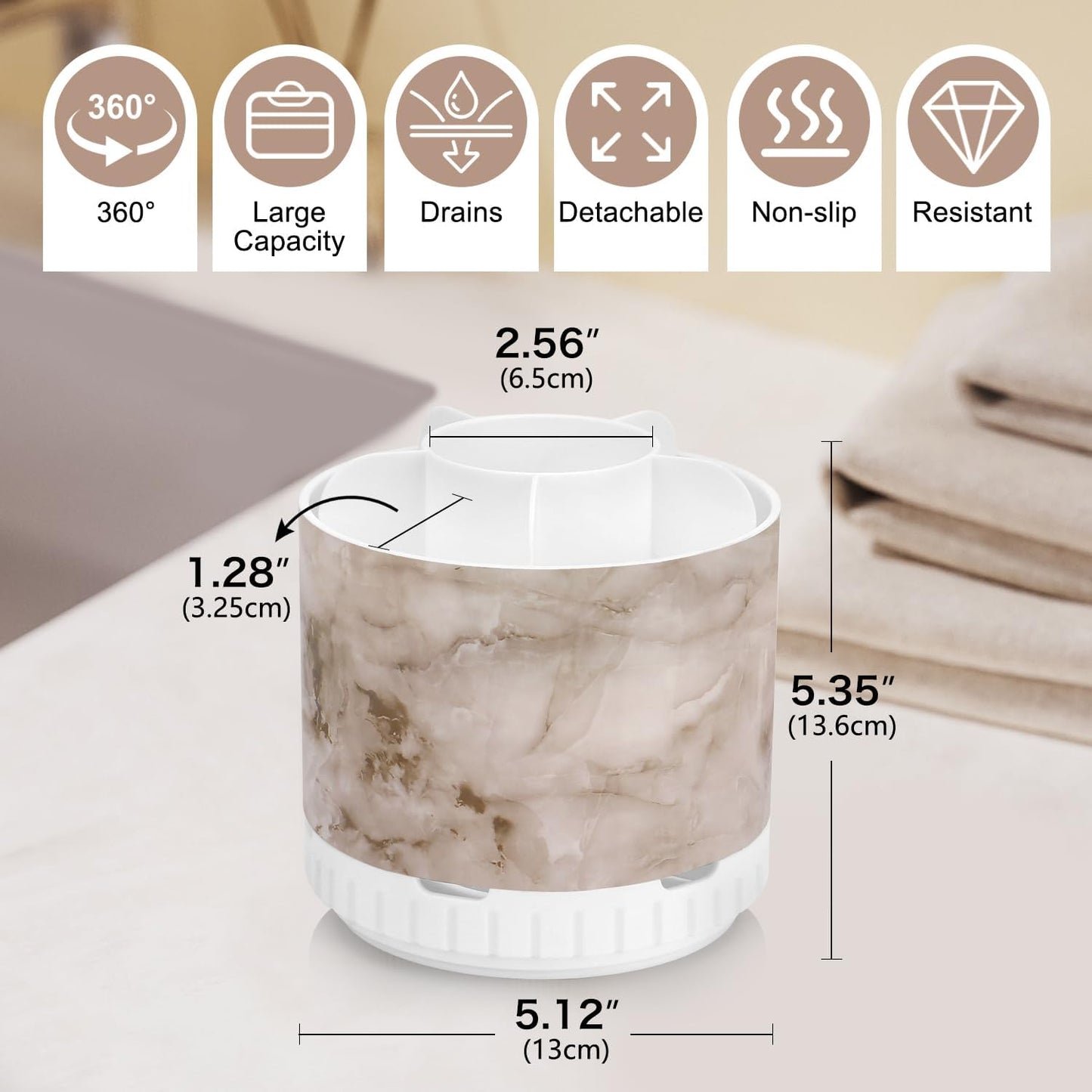 Marble Toothbrush Holders - 360° Rotating Detachable 6 Slots Kids Electric Toothbrush and Toothpaste Holde for Bathroom Accessories Organization Countertop Vanity Sink Storage